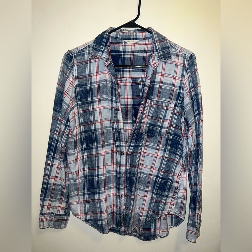 Aeropostale Red, White, and Blue Flannel
